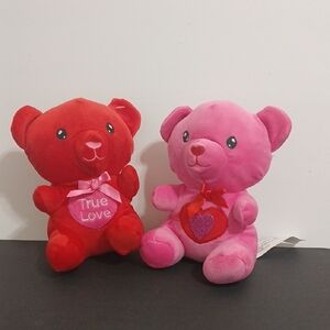 Valentines Red and Pink Plush Teddy Bears  Duo NEW